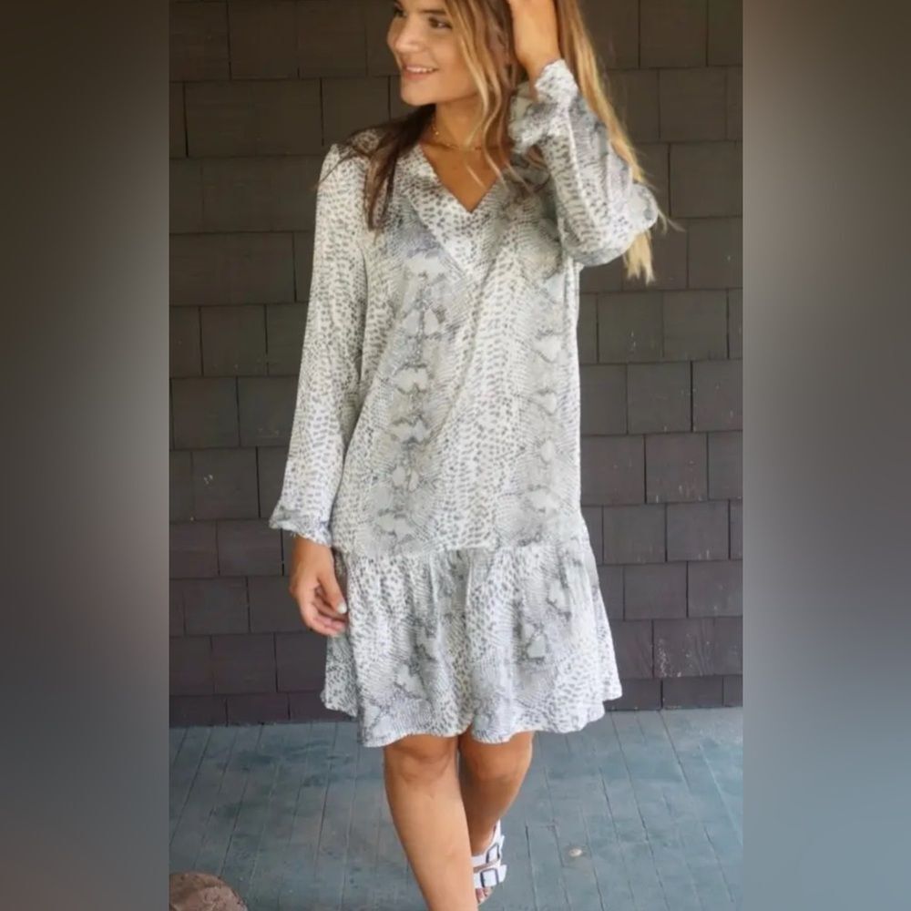 Caryn Vallone green snake print swing 3/4 sleeve dress size M